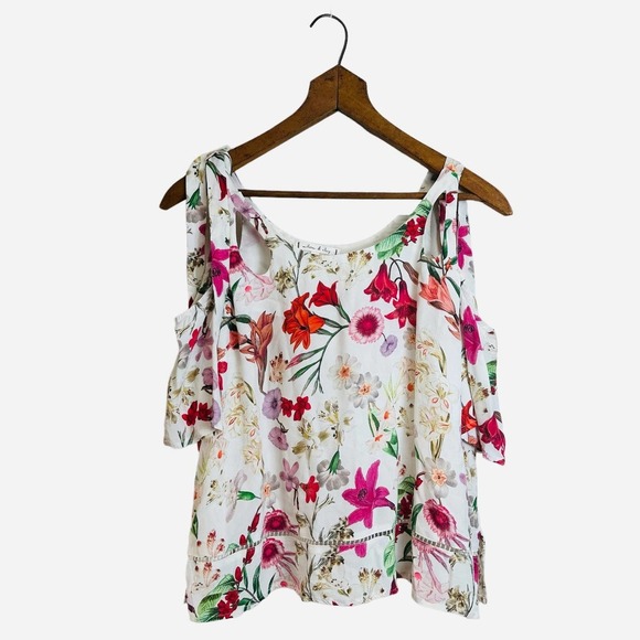 WILLOW & CLAY Floral Tie Strap Cold Shoulder Top SZ SMALL - Picture 3 of 11